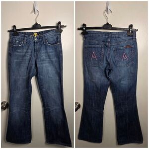 Vintage 7 For All Mankind Medium Blue A Pocket Flare Jeans (BROKEN ZIPPER)